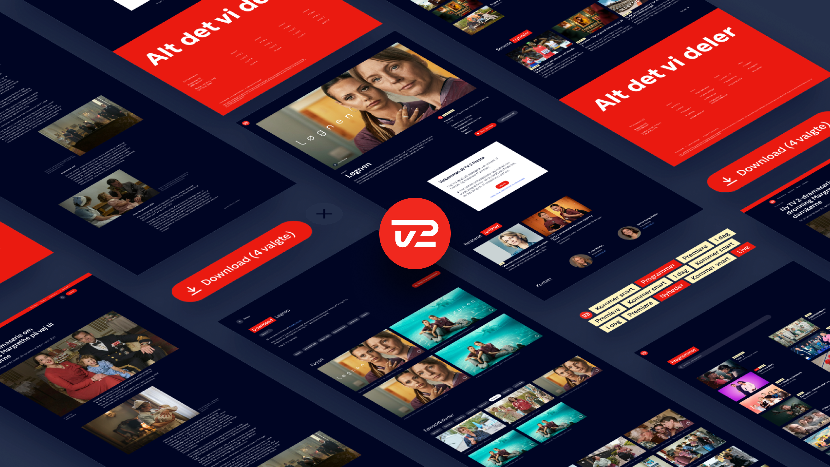 Forskellige udkast af det nye design på TV 2s pressesite.